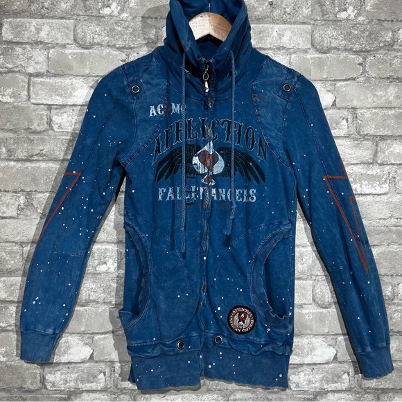 Affliction Women's Small Zip Up Sweatshirt American Customs Free Bird Distressed - Picture 1 of 8